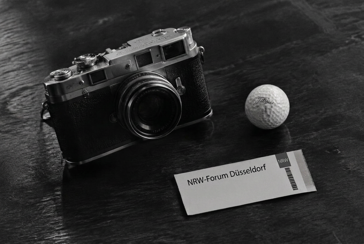 Kamera, Golfball und Museumsticket